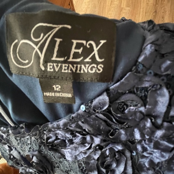 Alex Evenings Rosette A-line Gown, Navy - Picture 3 of 4